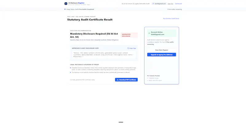 AI Disclosure Register screenshot 2