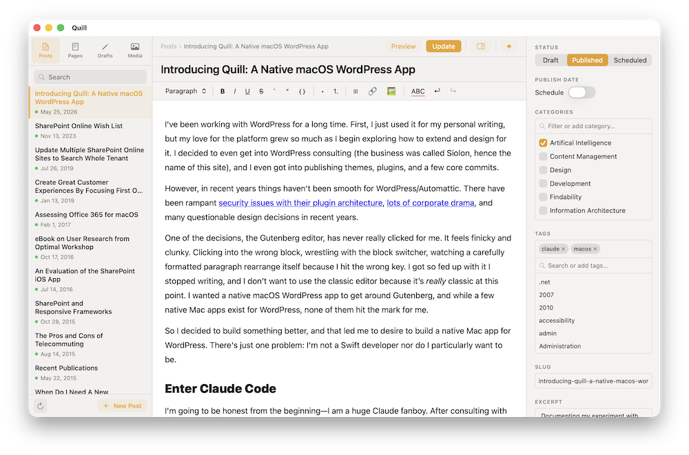 Quill — Native WordPress App for macOS gallery image