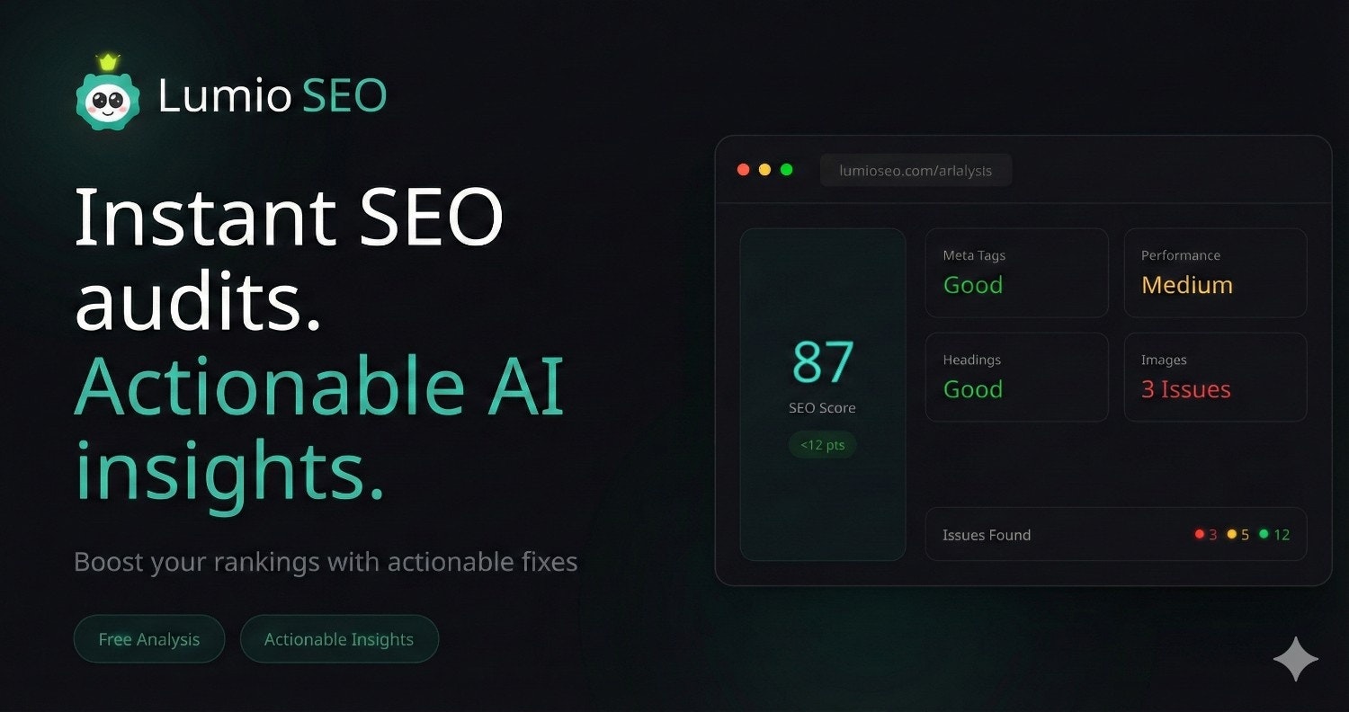 Lumio SEO - Main product screenshot demonstrating key features and user interface