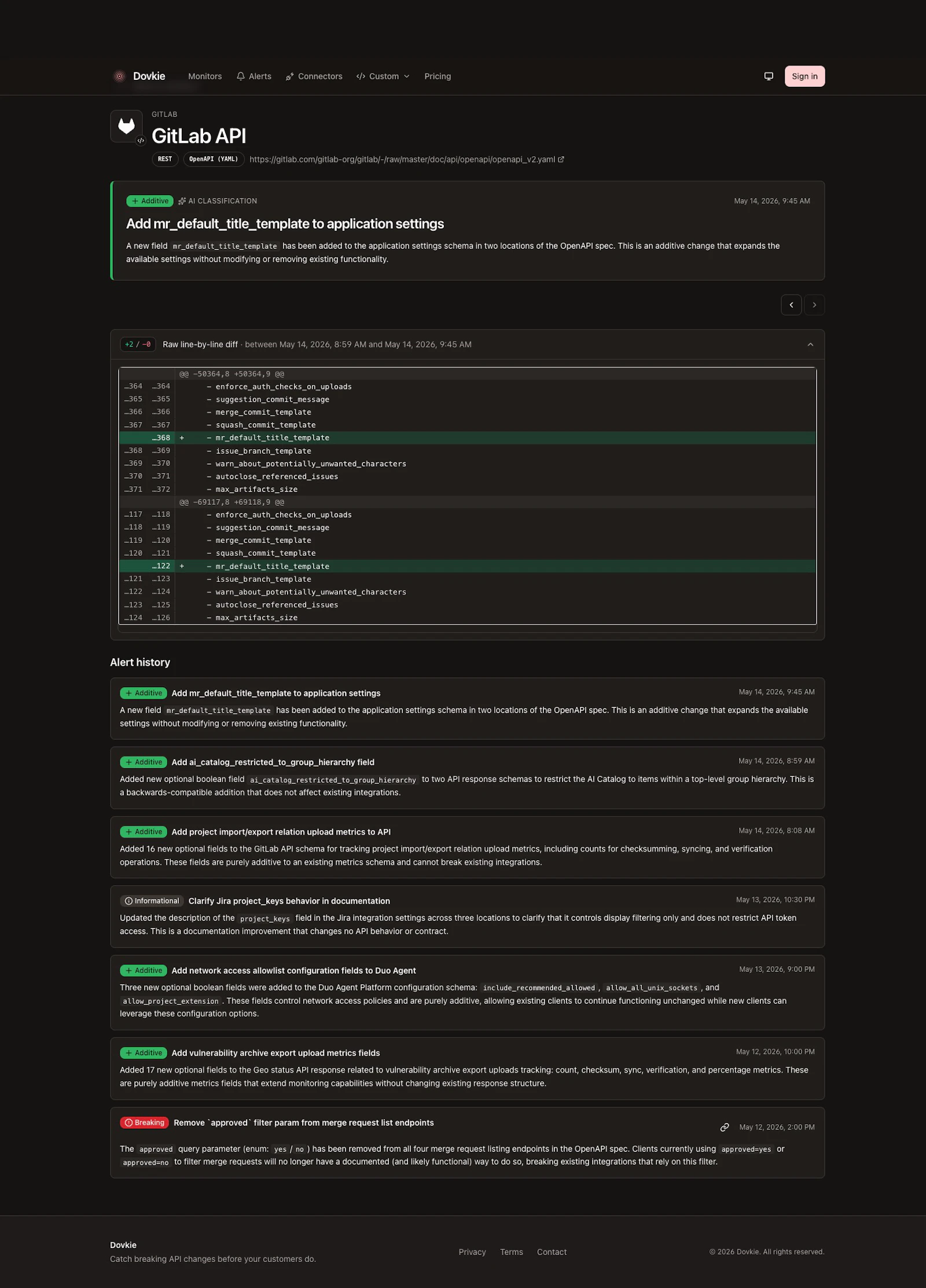 Dovkie - Monitor API and MCP changes screenshot 3