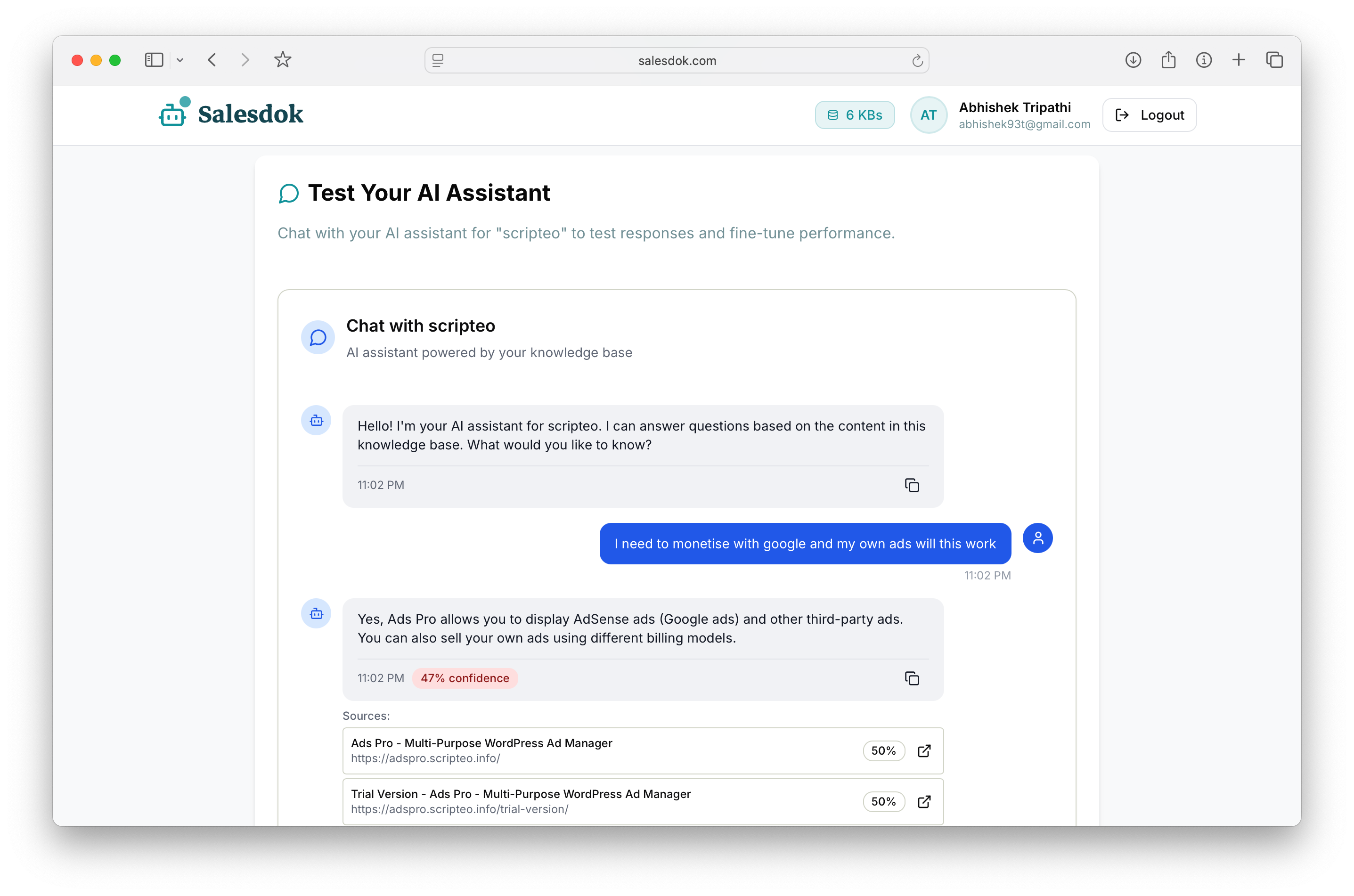 Salesdok - ผู้ช่วยฝ่ายขาย AI - แปลงผู้เยี่ยมชมของคุณในลูกค้าด้วยการแชทที่ใช้พลังงาน LLM media 5