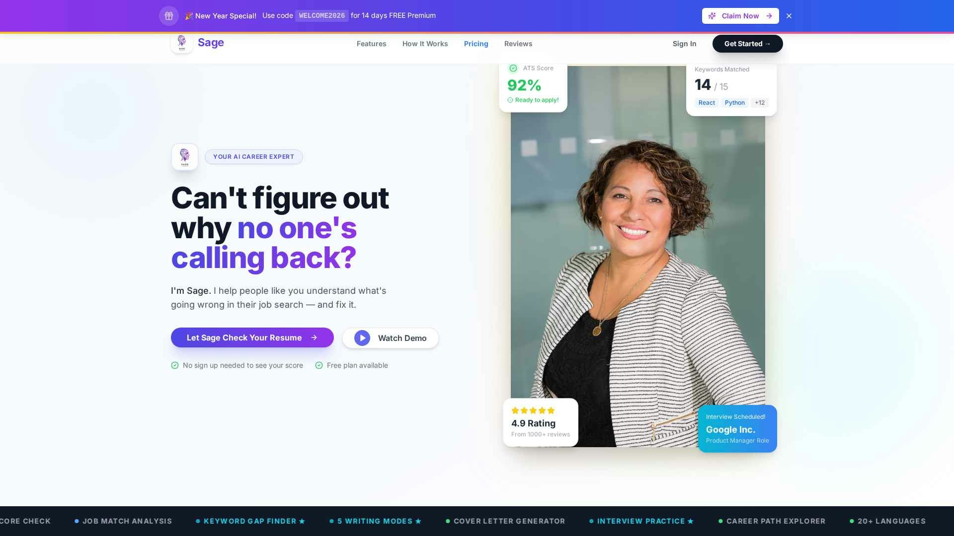 SAGE – AI Career Expert - Main product screenshot demonstrating key features and user interface