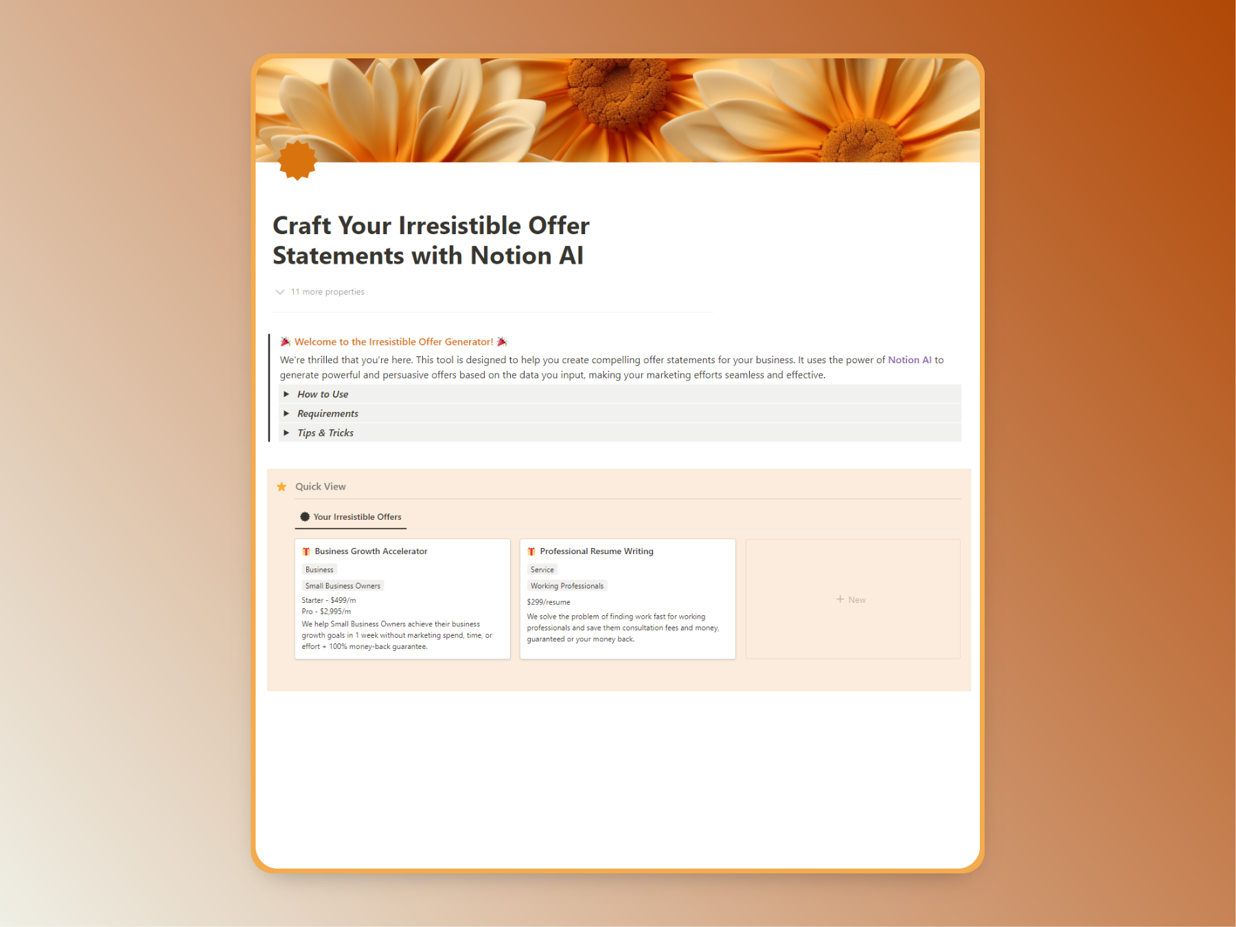 Craft Iresistible Offer con nozione AI - Crea dichiarazioni di offerta avvincente in 30 minuti o meno media 6