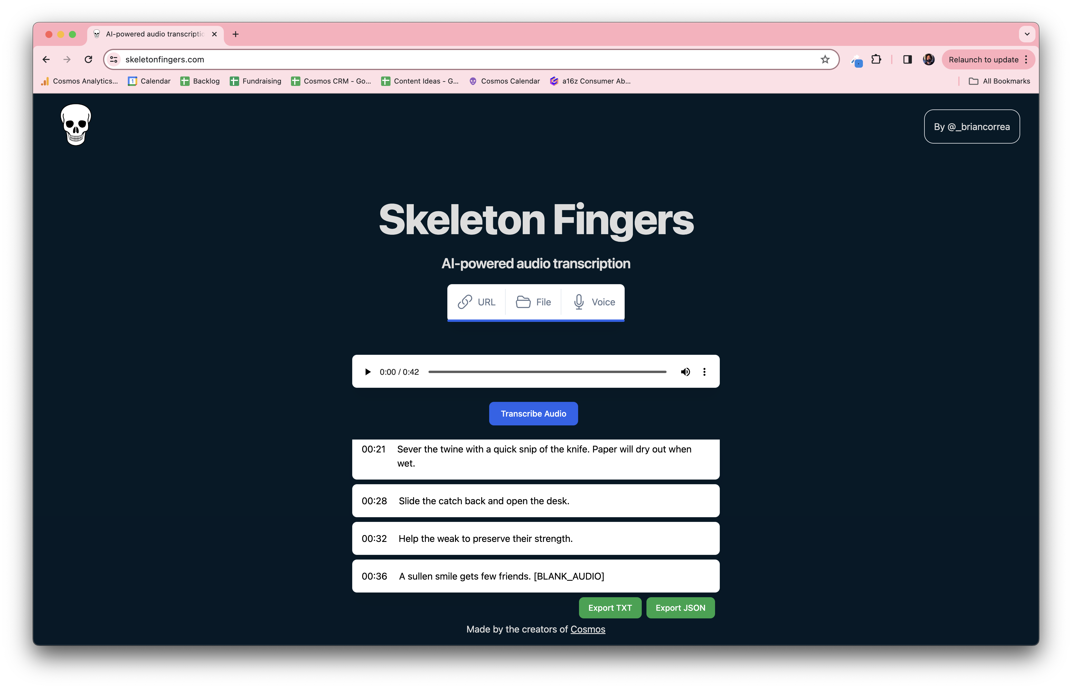 skeleton-fingers - AI-powered audio transcription