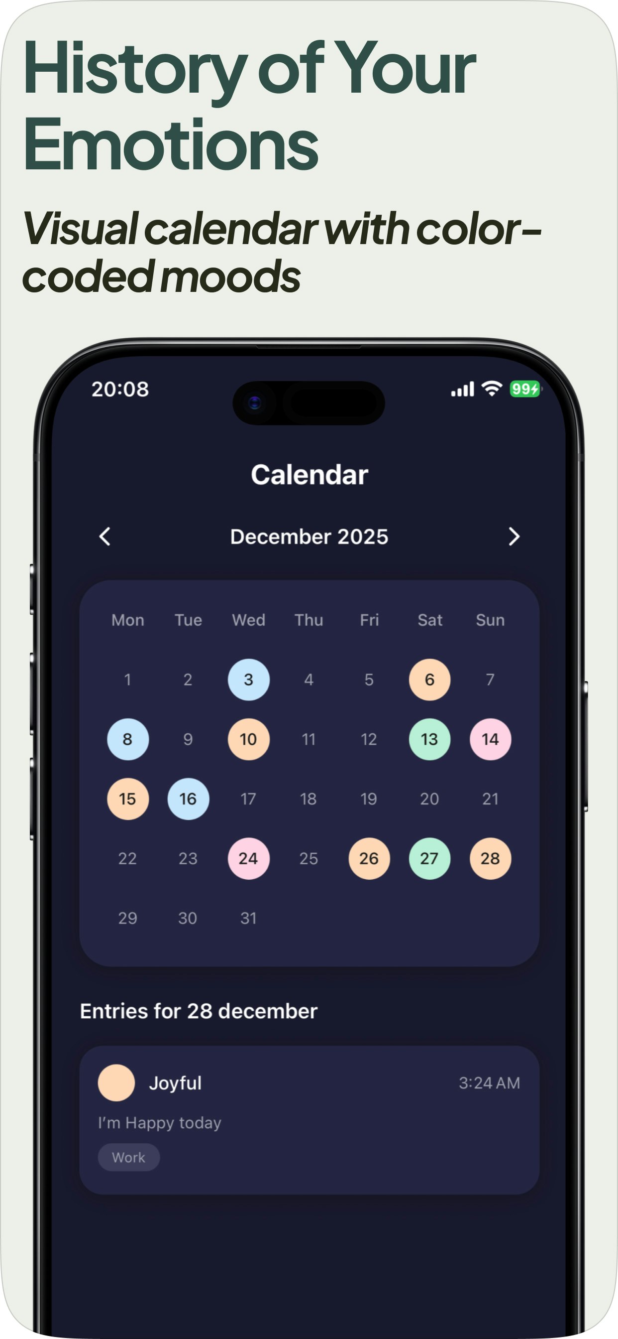 Mood Tracker: MoodVibe - Screenshot 3 showing product features and functionality