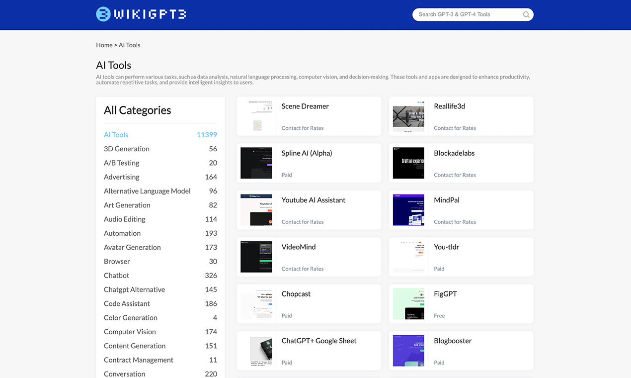 وسائط wikigpt3 - أكمل فهرس إلى chatgpt ، أدوات GPT3 وتطبيقات Openai 3