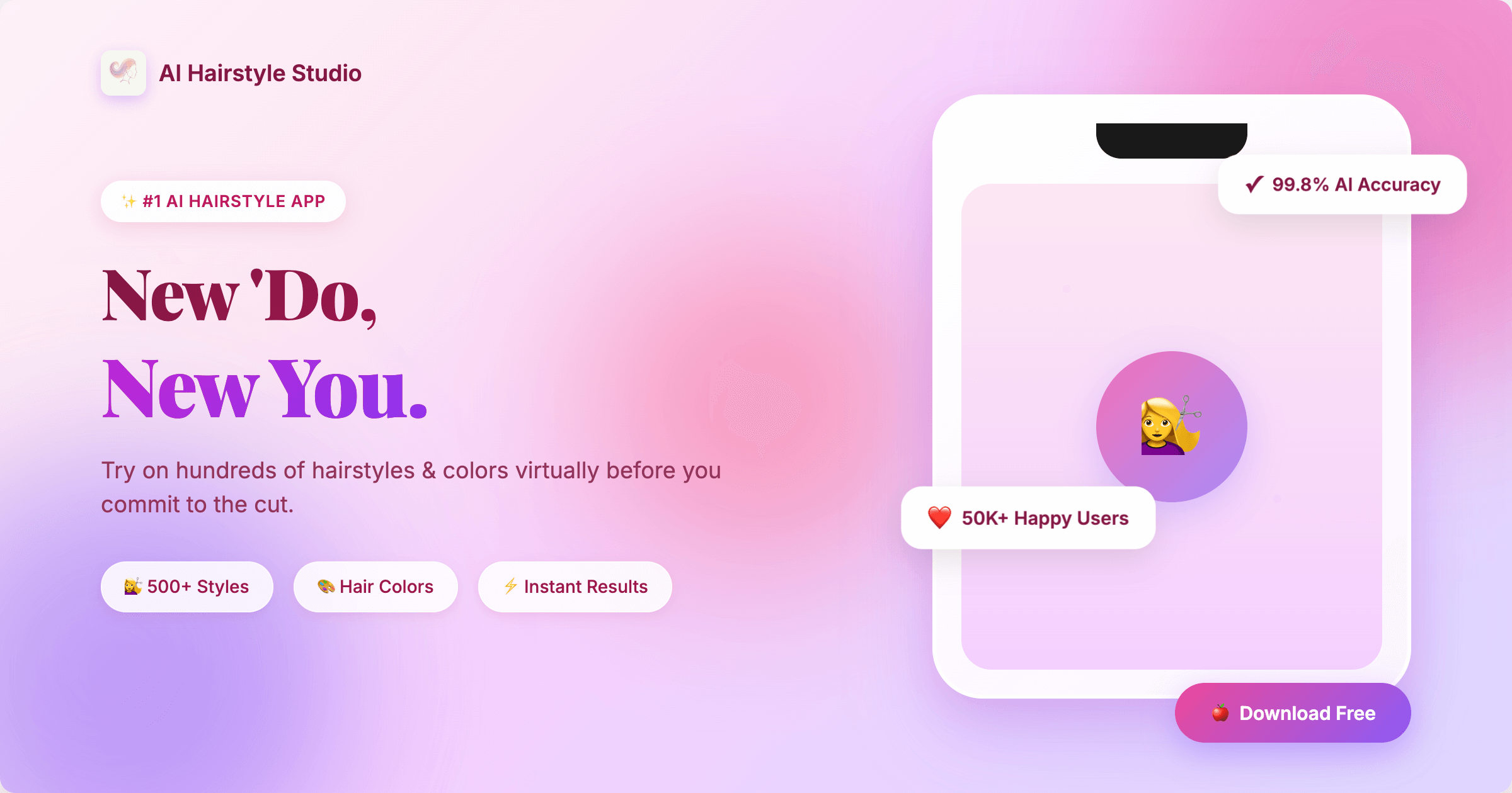 AI Hairstyle Studio - Main product screenshot demonstrating key features and user interface