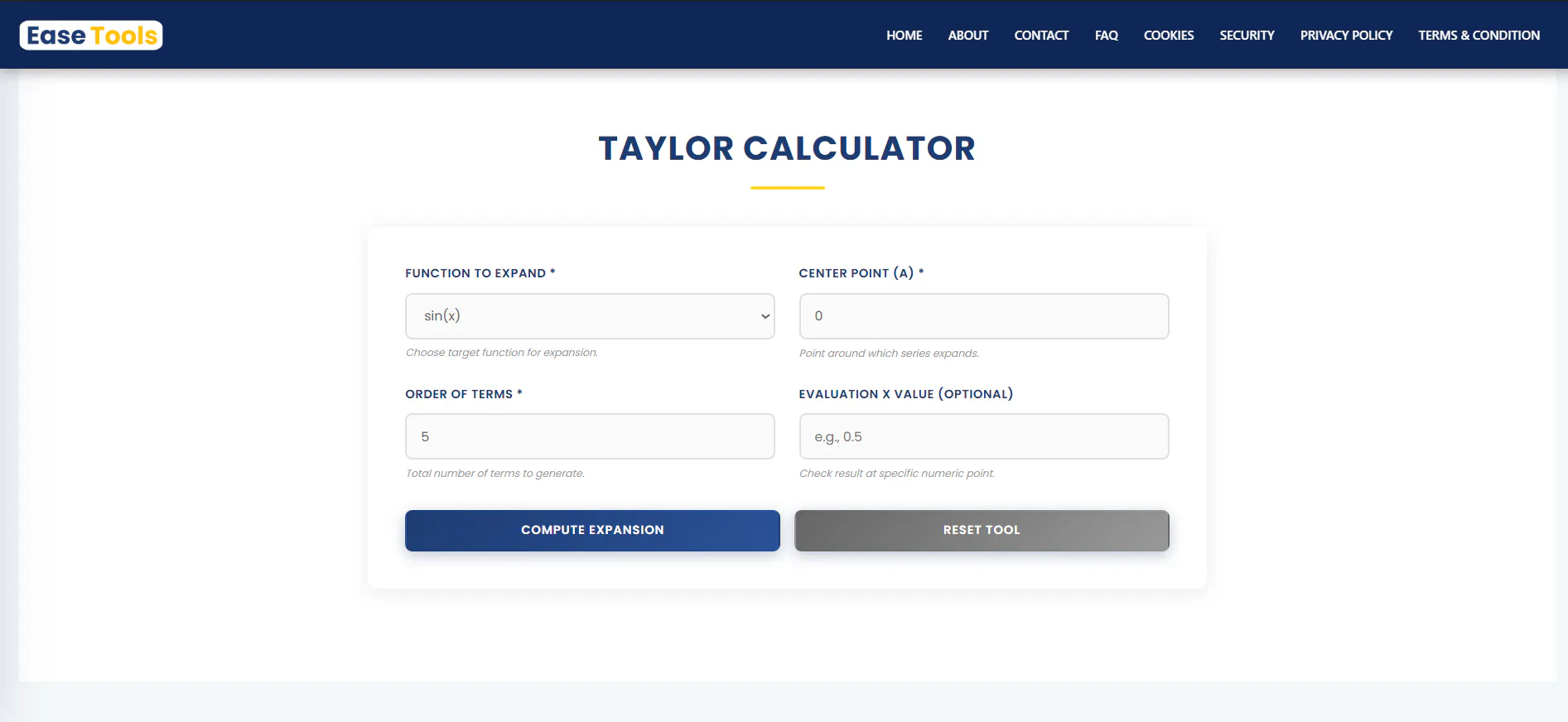 Taylor Calculator | Ease Tools gallery image