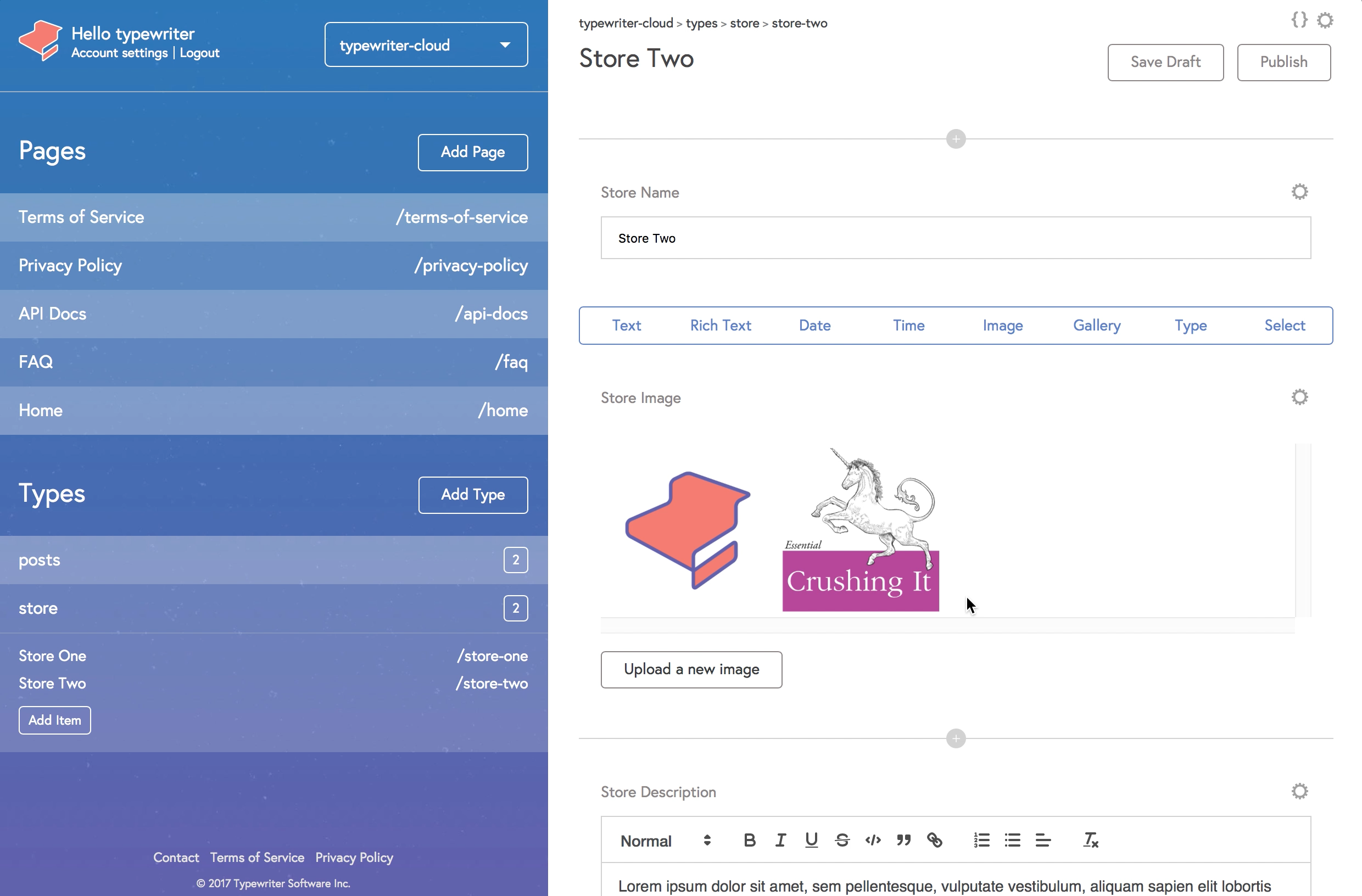Typewriter Cloud CMS gallery image