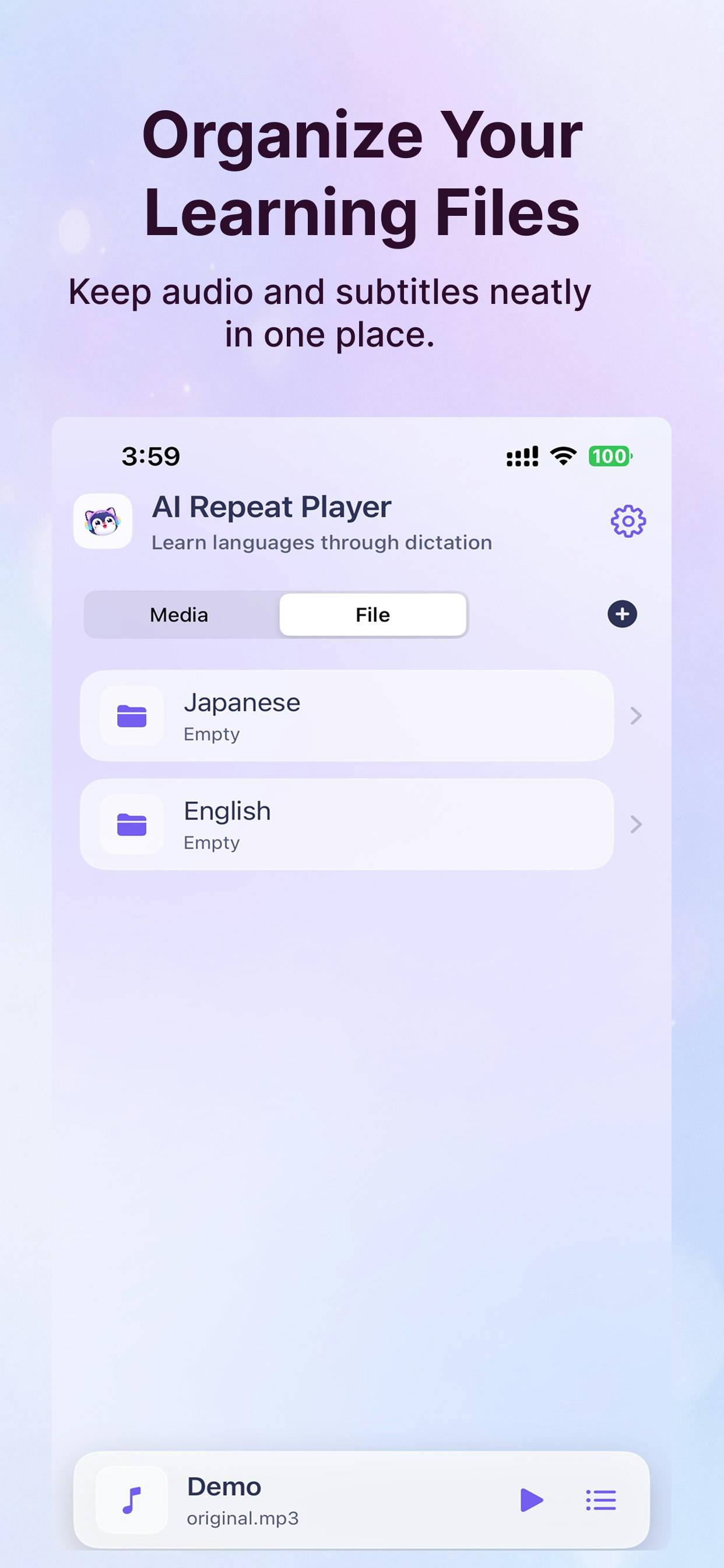 Al Repeat Player - Dictation - Main product screenshot demonstrating key features and user interface
