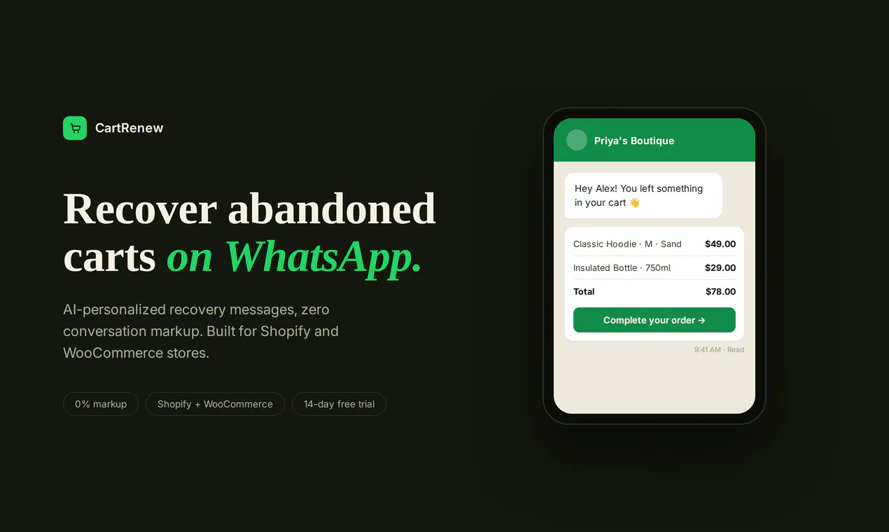 CartRenew — WhatsApp Cart Recovery gallery image