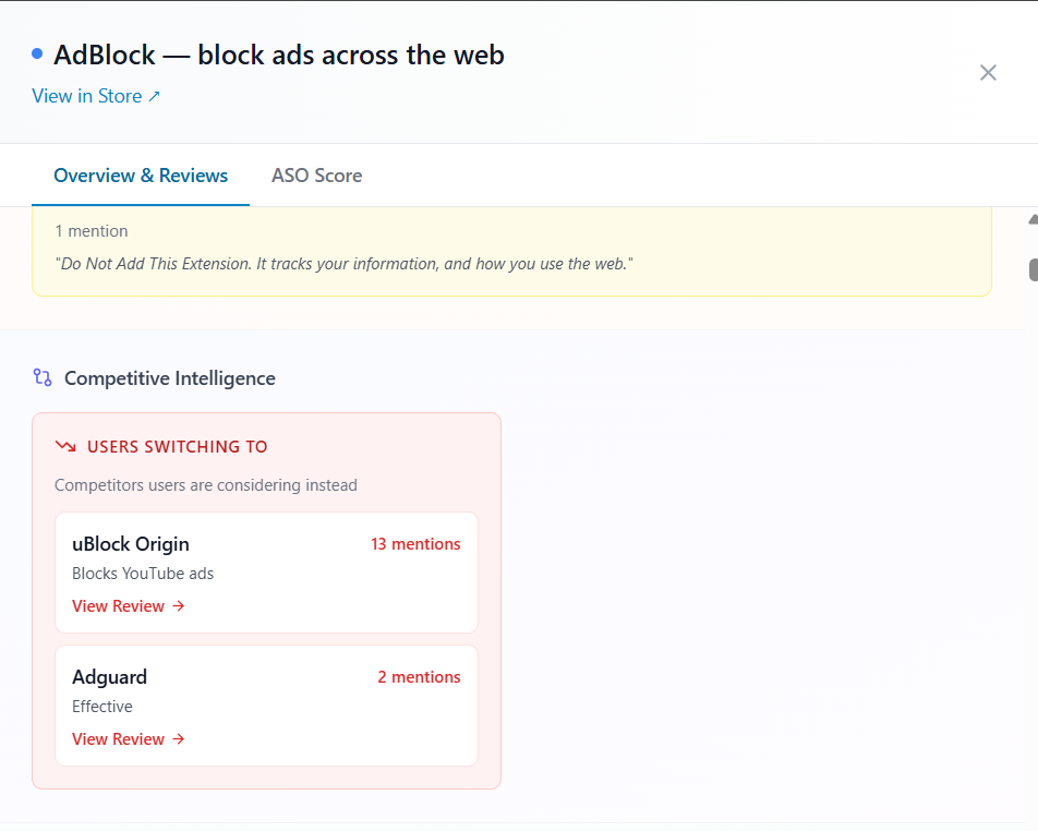 Extension Radar V1 - Screenshot 2 showing product features and functionality