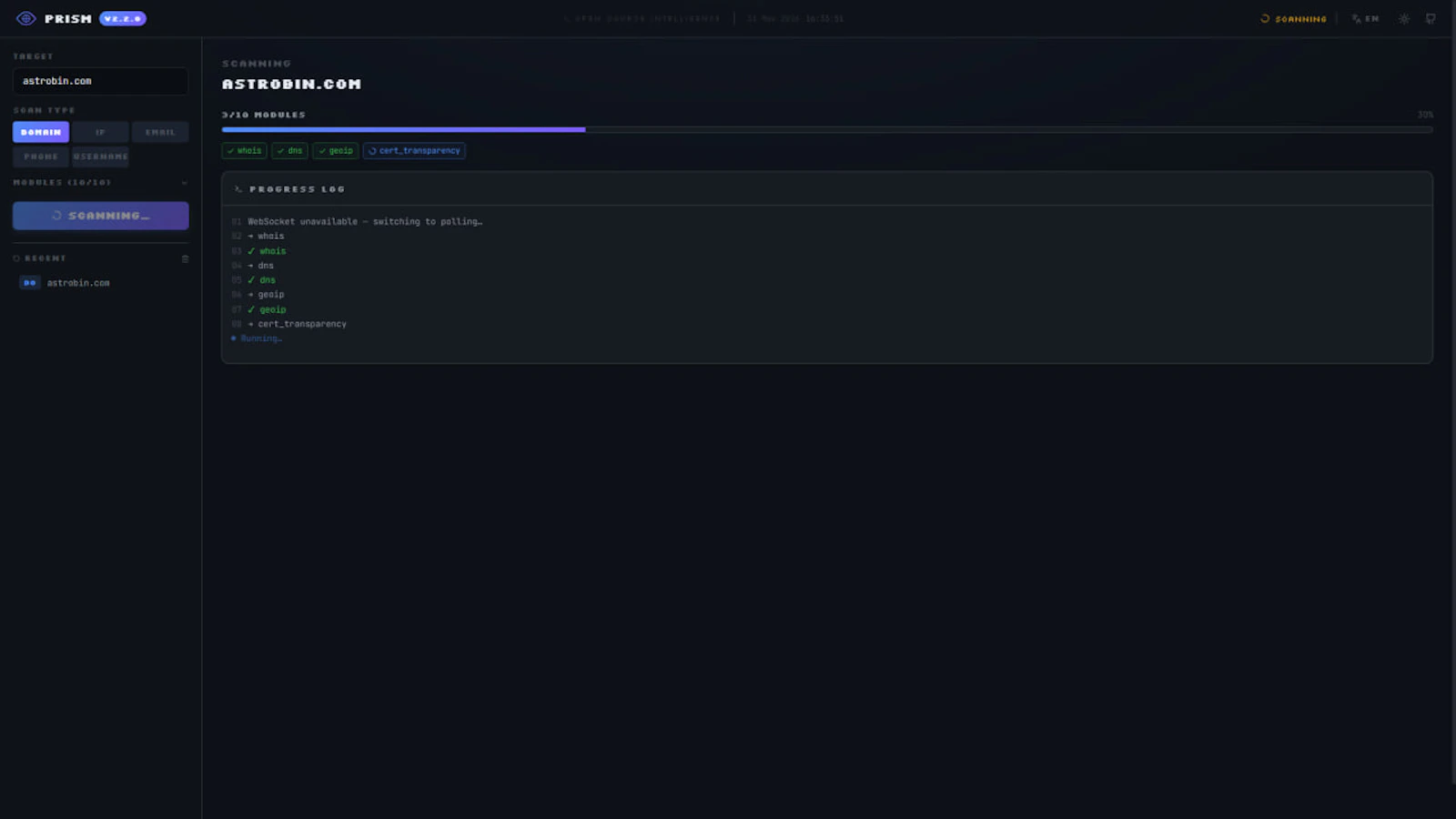 Prism - All-in-one OSINT platform screenshot 3