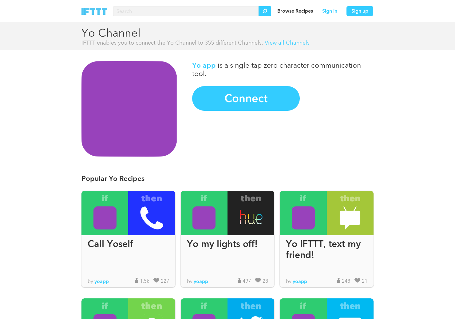Yo IFTTT Channel 