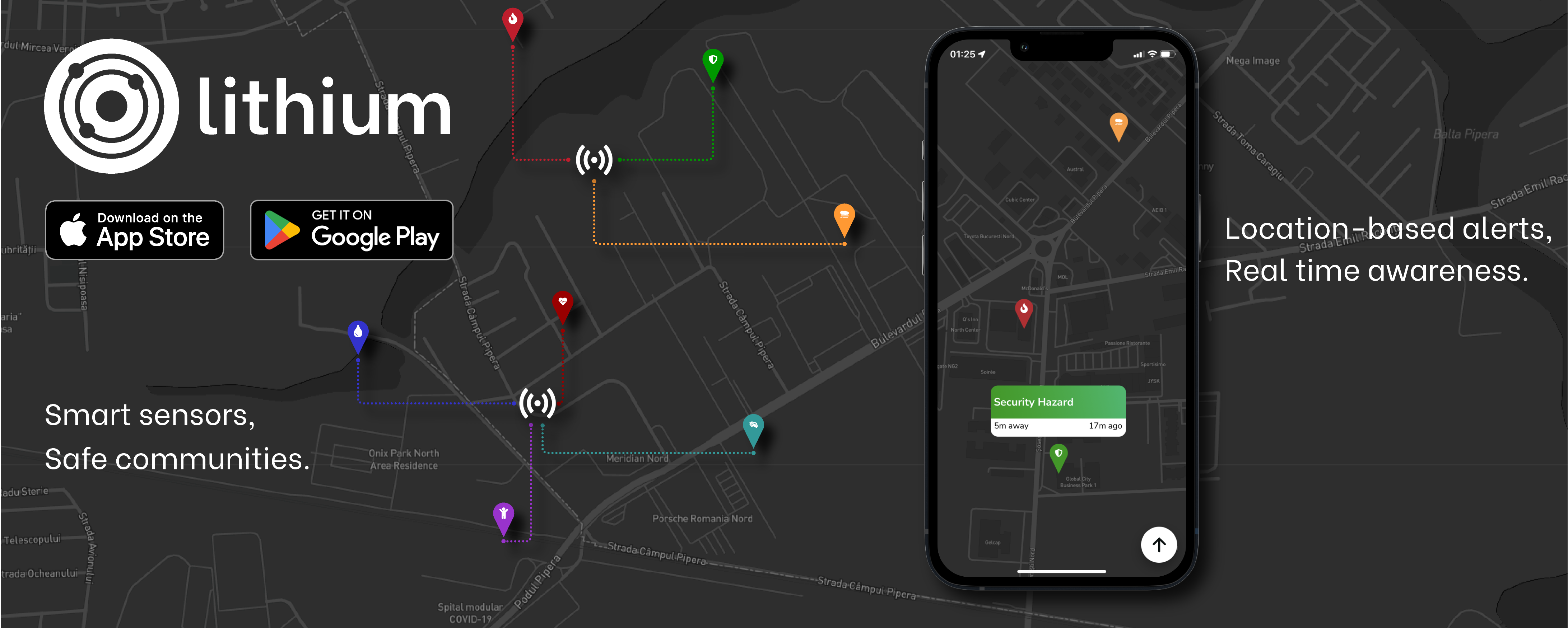 Mídia 2 de Lítio - o sentido do povo - IoT Community Safety App, alertando todos nas proximidades