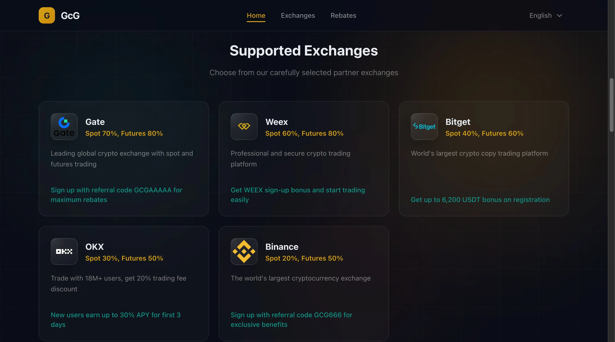 GcG — Crypto Exchange Rebate Comparison gallery image