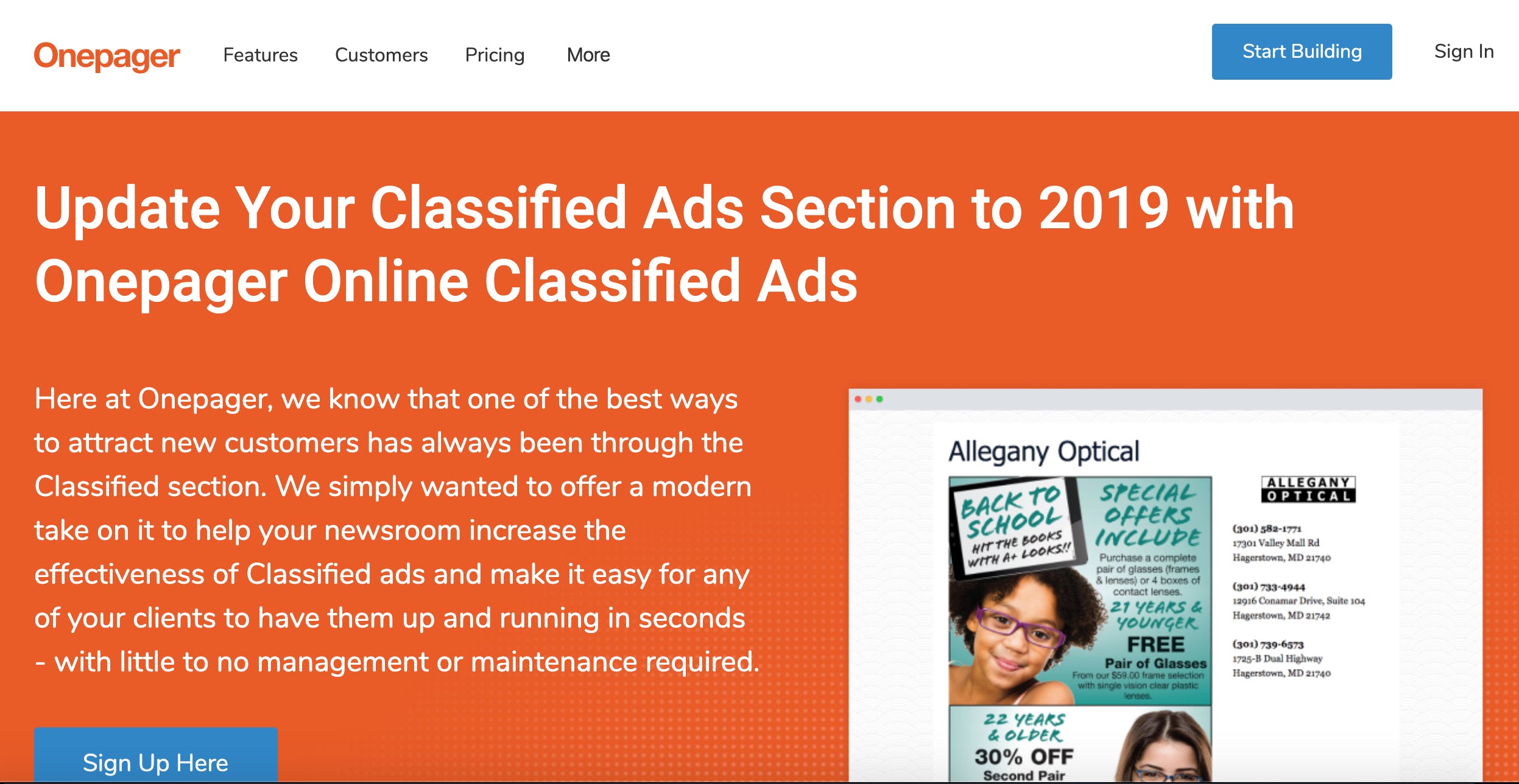 Onepager Online Classified Ads media 1