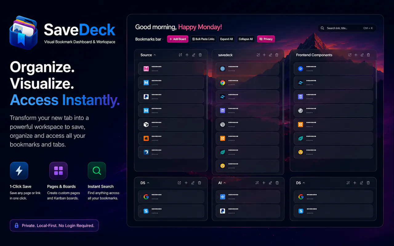 SaveDeck — Visual Bookmark Dashboard screenshot