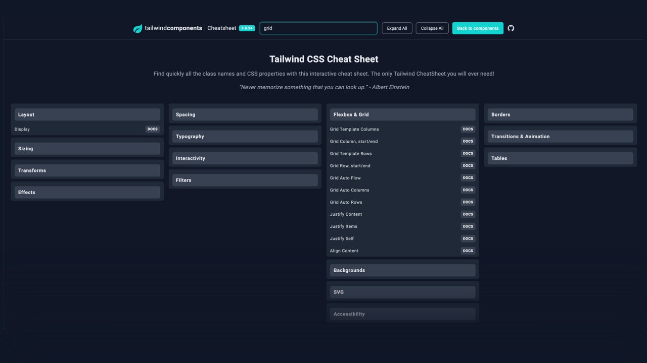 Tailwind CSS Cheat Sheet Flowbite