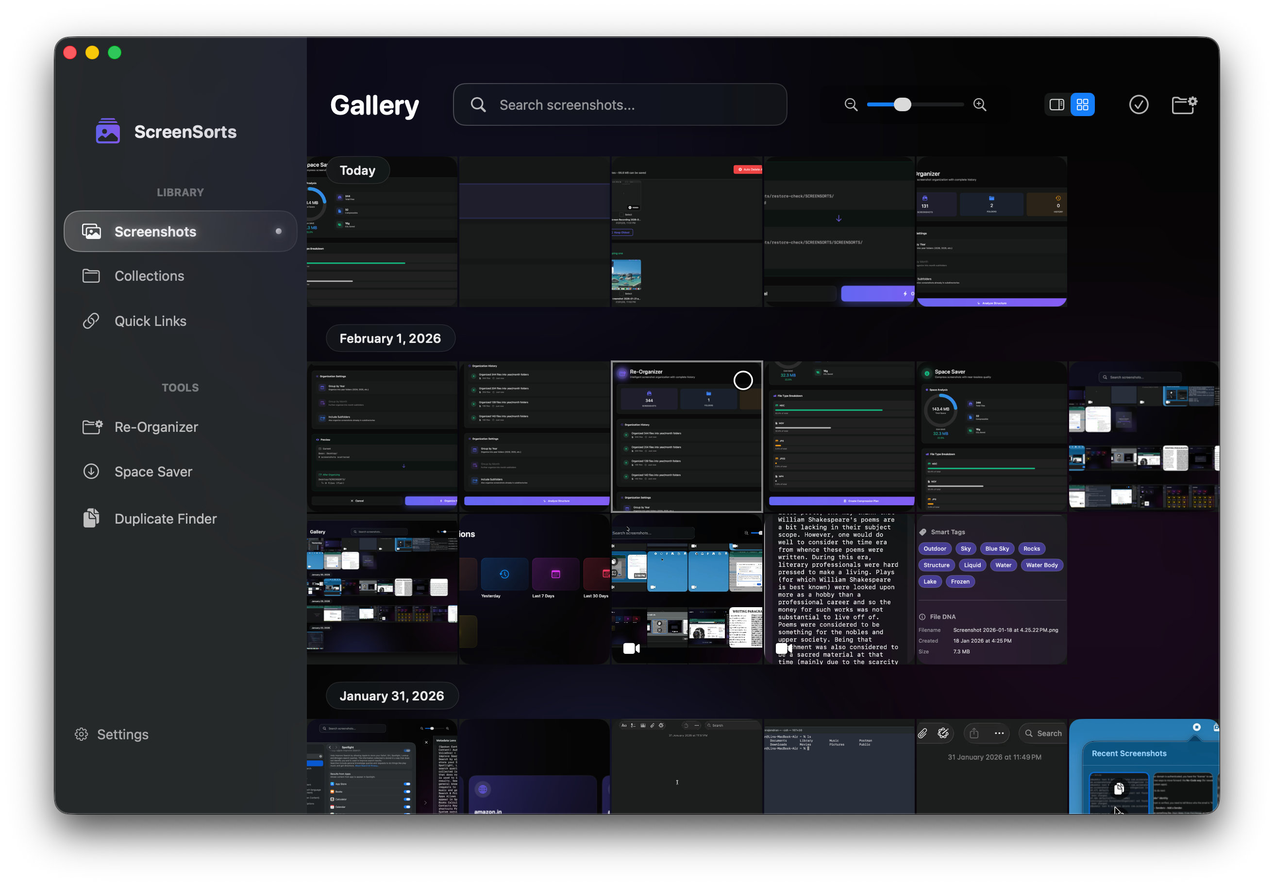 ScreenSorts - Main product screenshot demonstrating key features and user interface