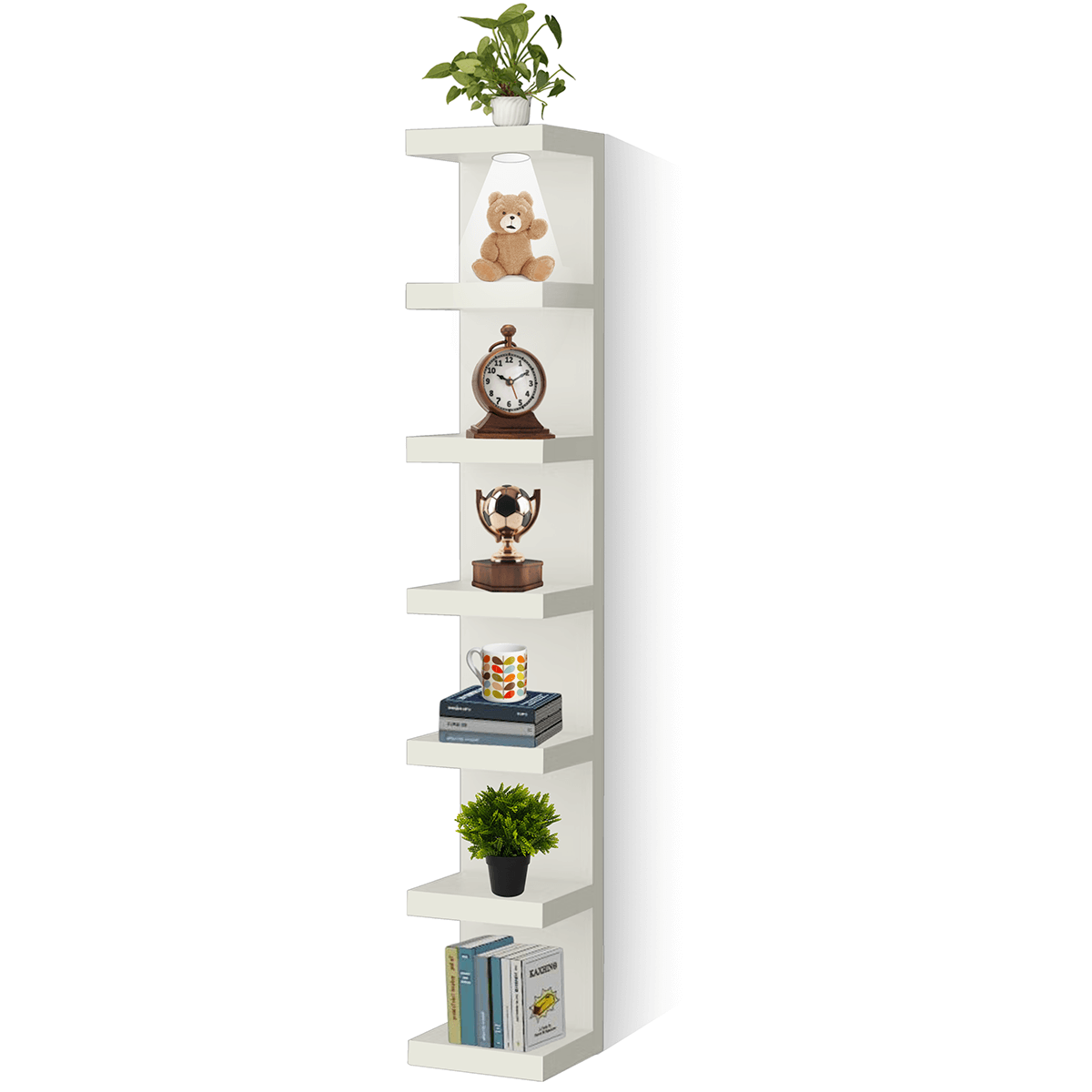 Versatile 7 Tier Wall Shelf Unit, White - Measures approximately 9.25″ X9.84″x76.8″. media 1