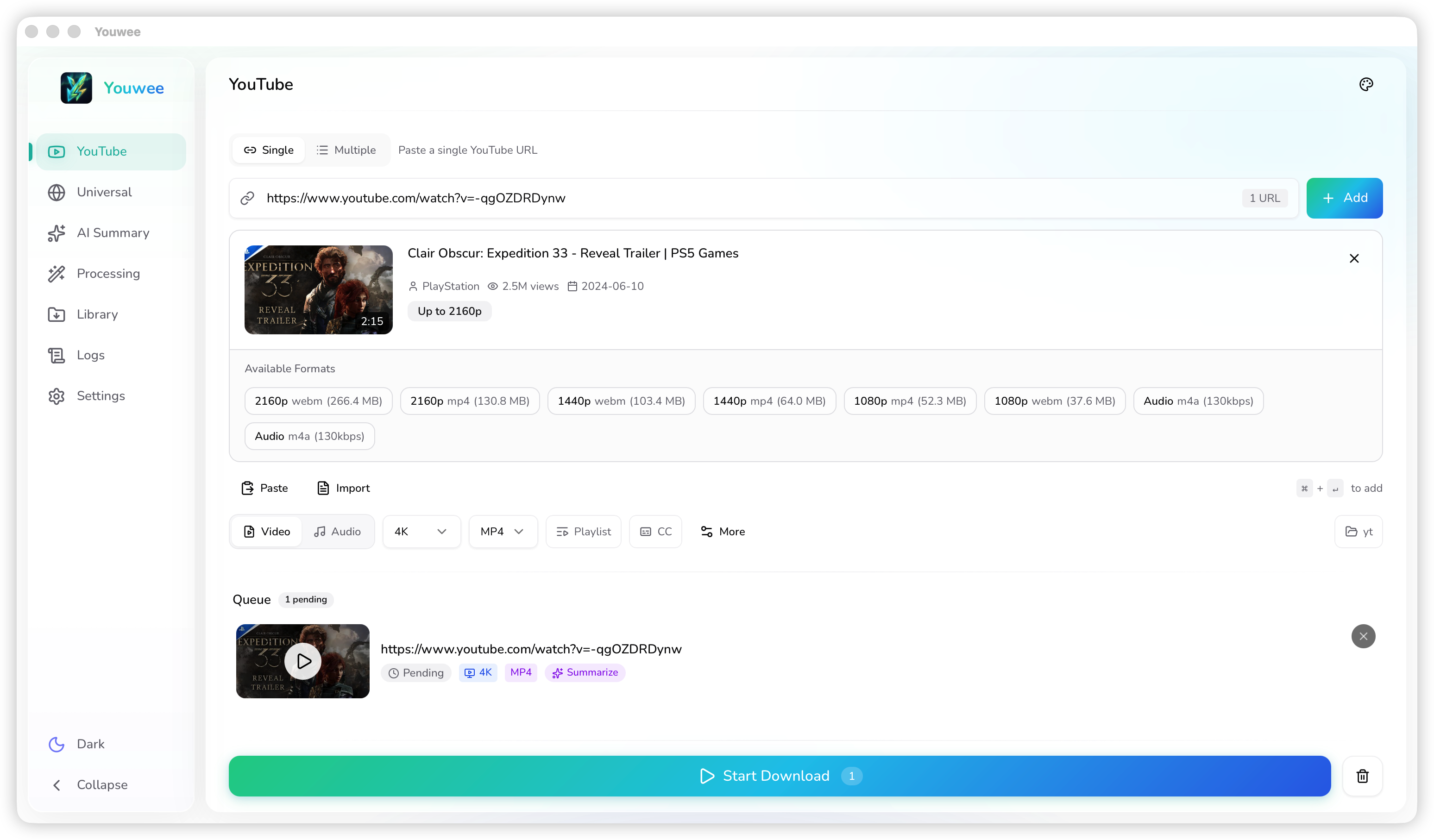 Youwee - Main product screenshot demonstrating key features and user interface