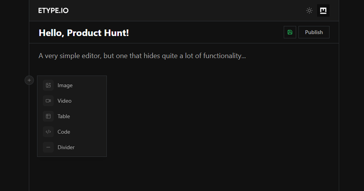 ETYPE - Write and publish instantly - Screenshot 2 showing product features and functionality