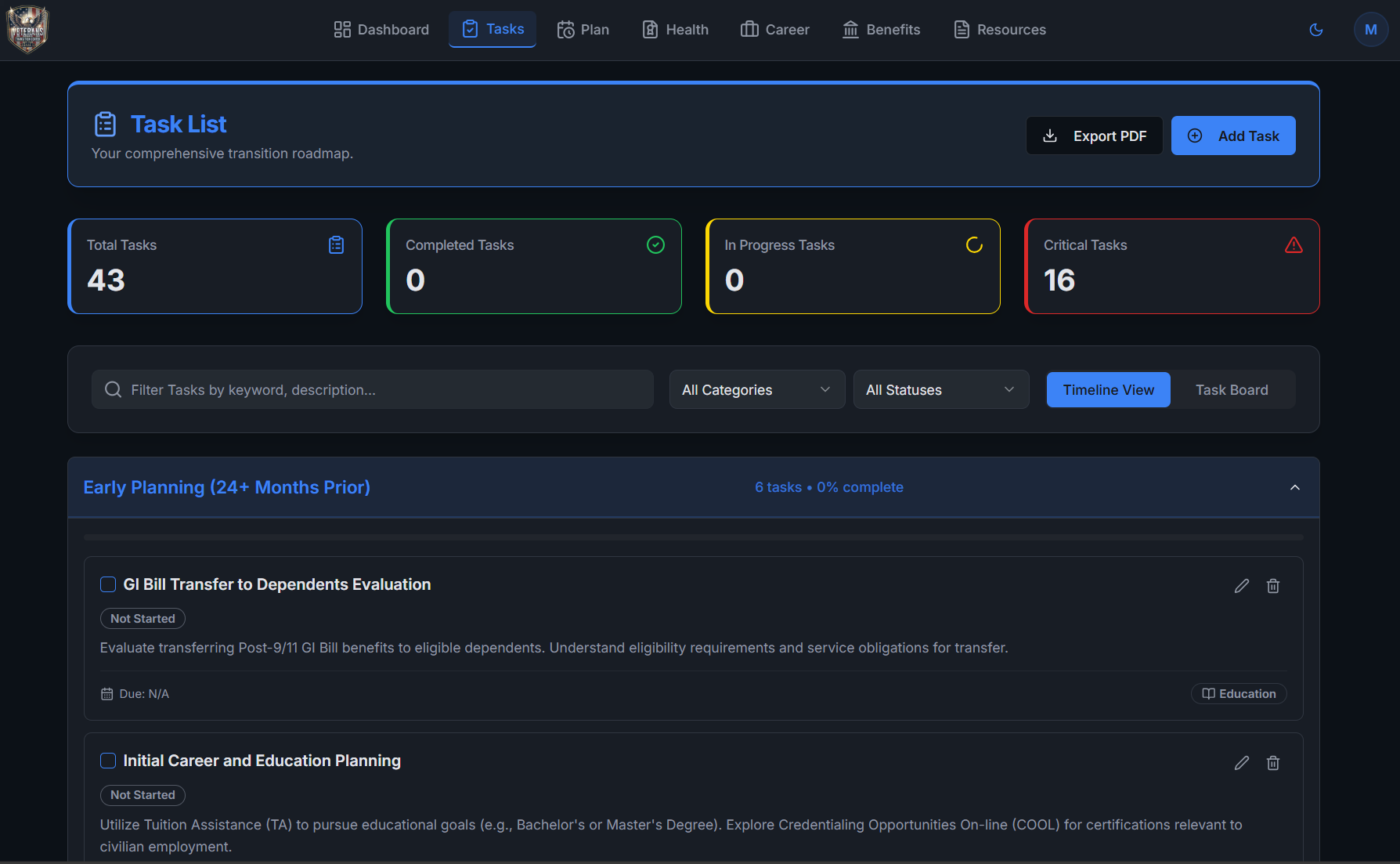 Veterans Transition Center - Screenshot 3 showing product features and functionality