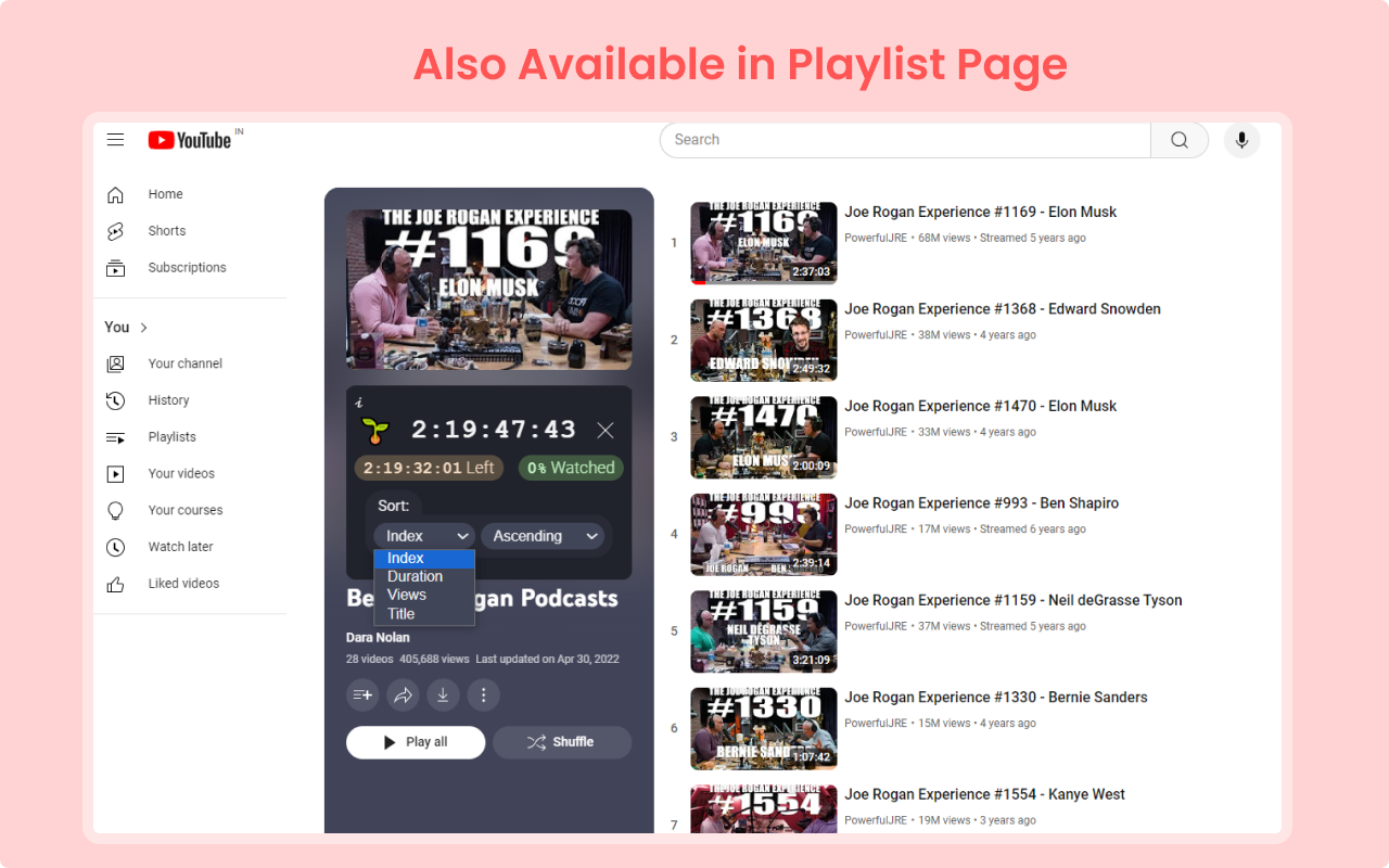 YouTube-PlayListpro - Calcola la durata della playlist di YT, ordina i video, traccia i progressi media 5