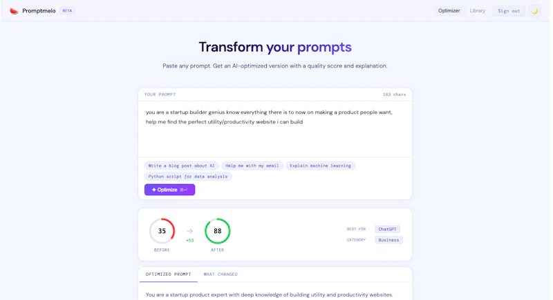 Promptmelo.com screenshot 2