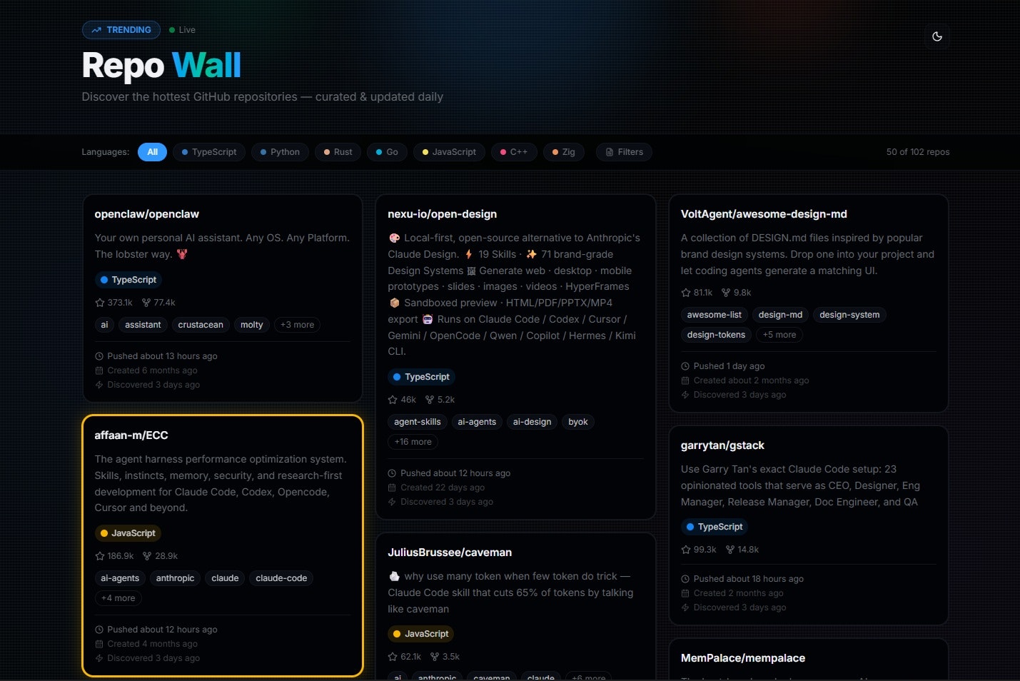 RepoWall — GitHub Trending Aggregator gallery image