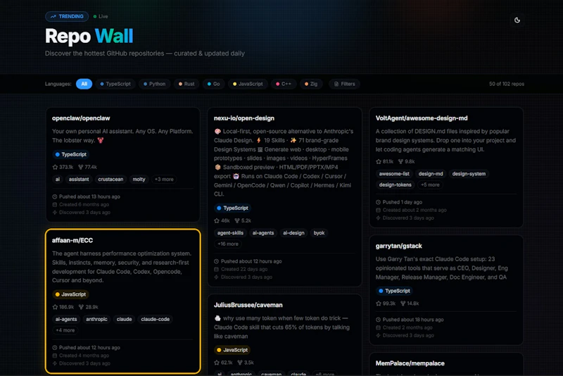 RepoWall — GitHub Trending Aggregator screenshot 2
