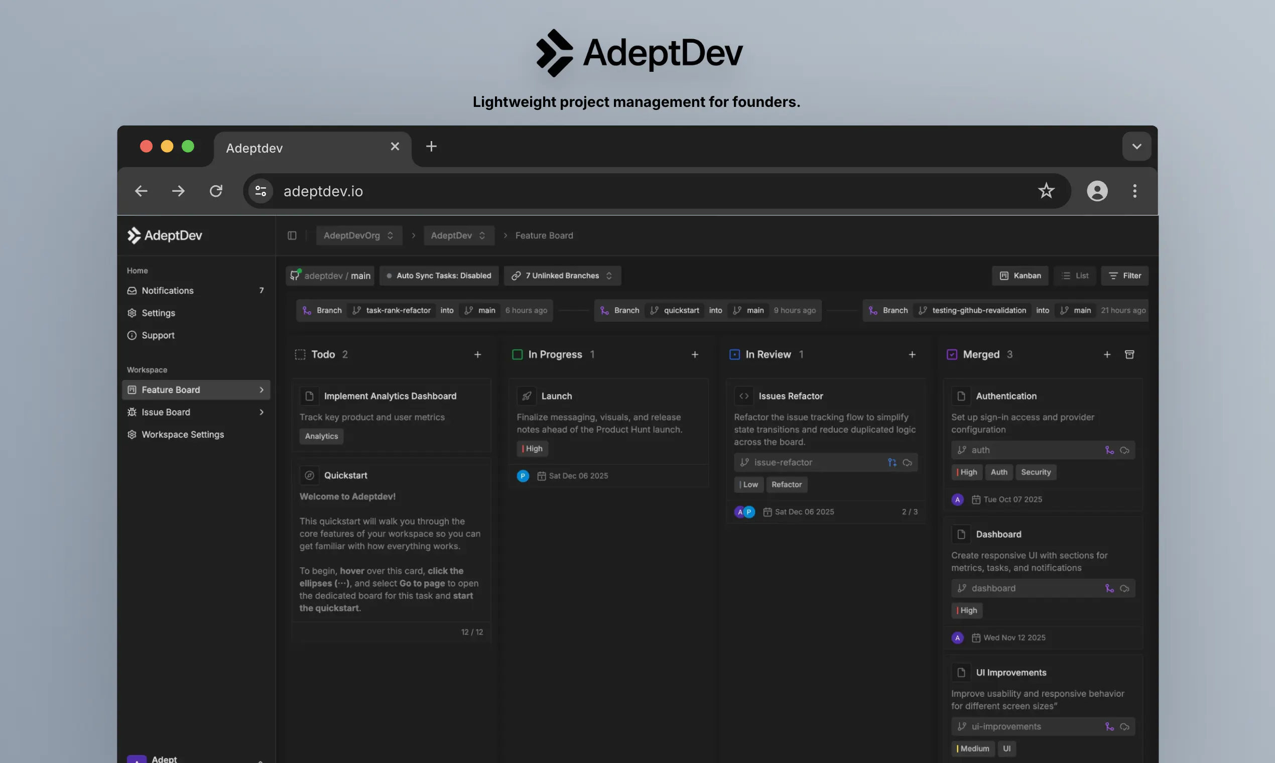 AdeptDev: Lightweight project management for founders. | Product Hunt