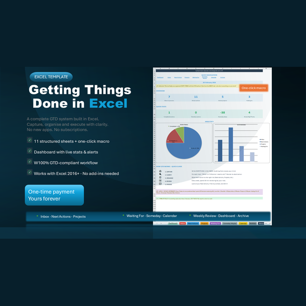 GTD Tool for Excel — Full System - Vault - Product Hunt launch logo and brand identity