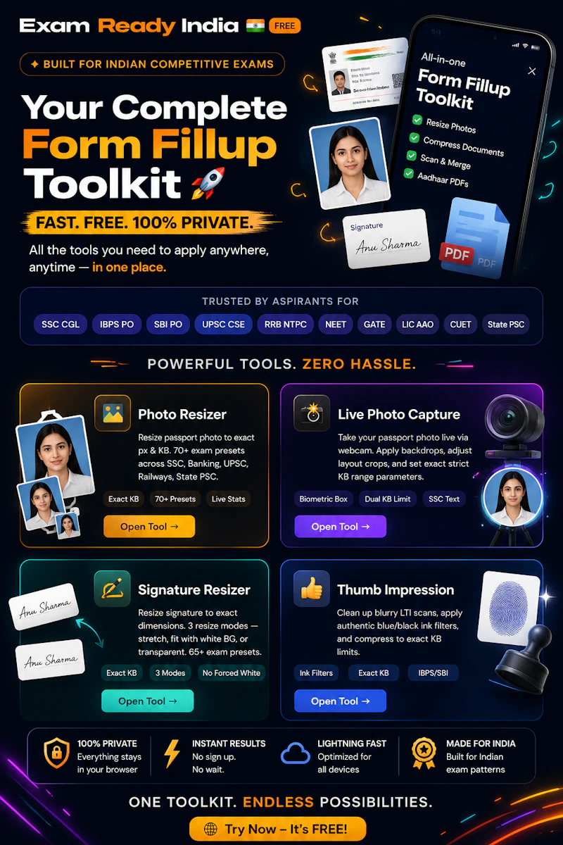 ExamReady India — Free Photo, Sign Tool screenshot 1