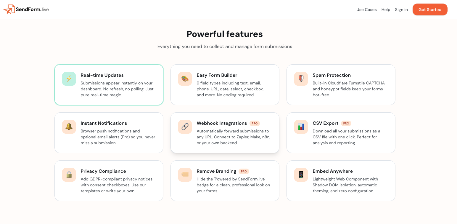 SendForm.live - Screenshot 3 showing product features and functionality