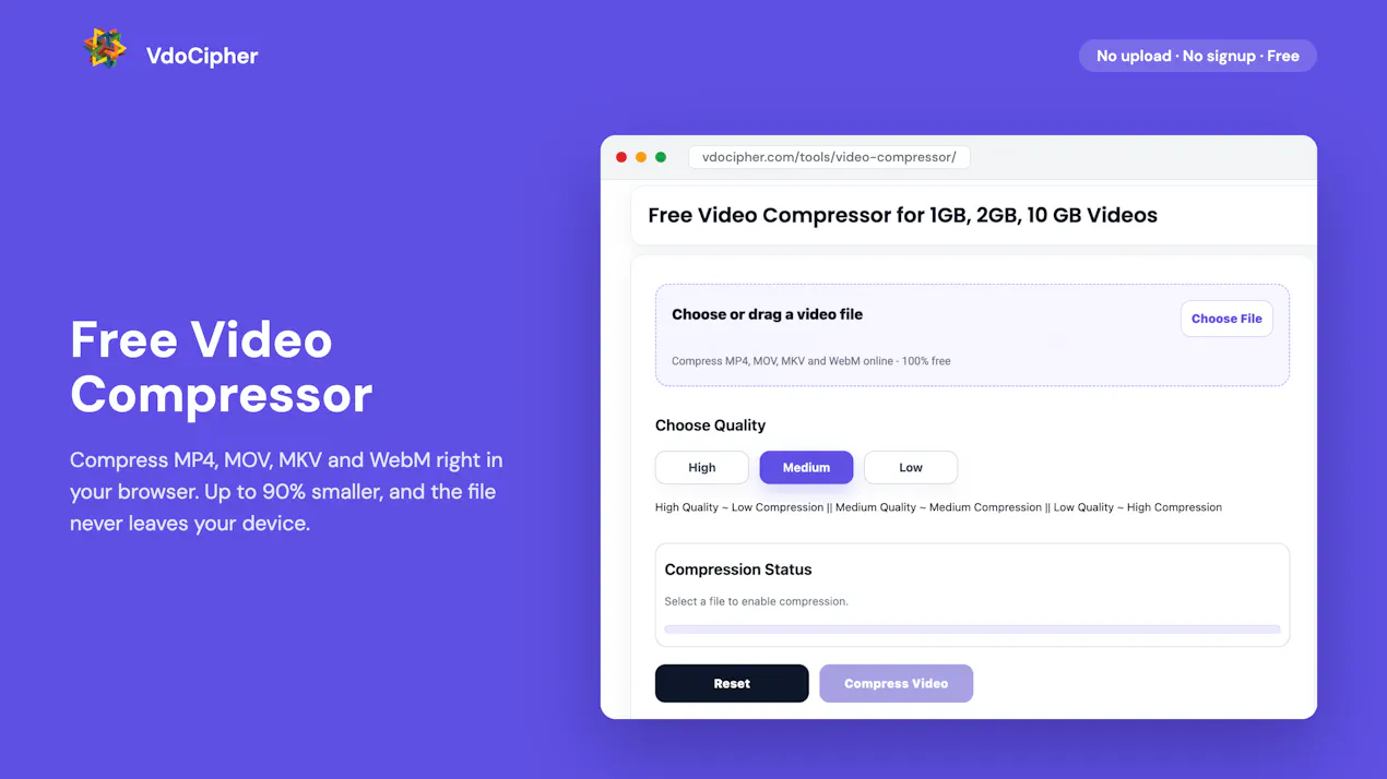 Free Video Compressor - By VdoCipher product