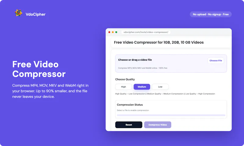 Free Video Compressor - By VdoCipher screenshot 2