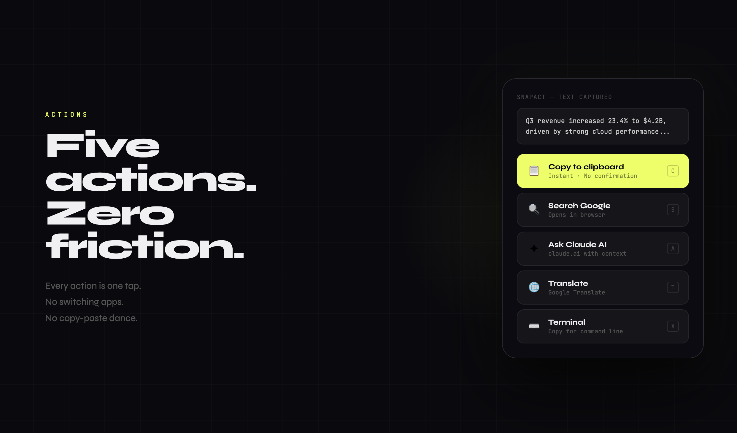 SnapAct — Drag. Read. Act. - Screenshot 2 showing product features and functionality