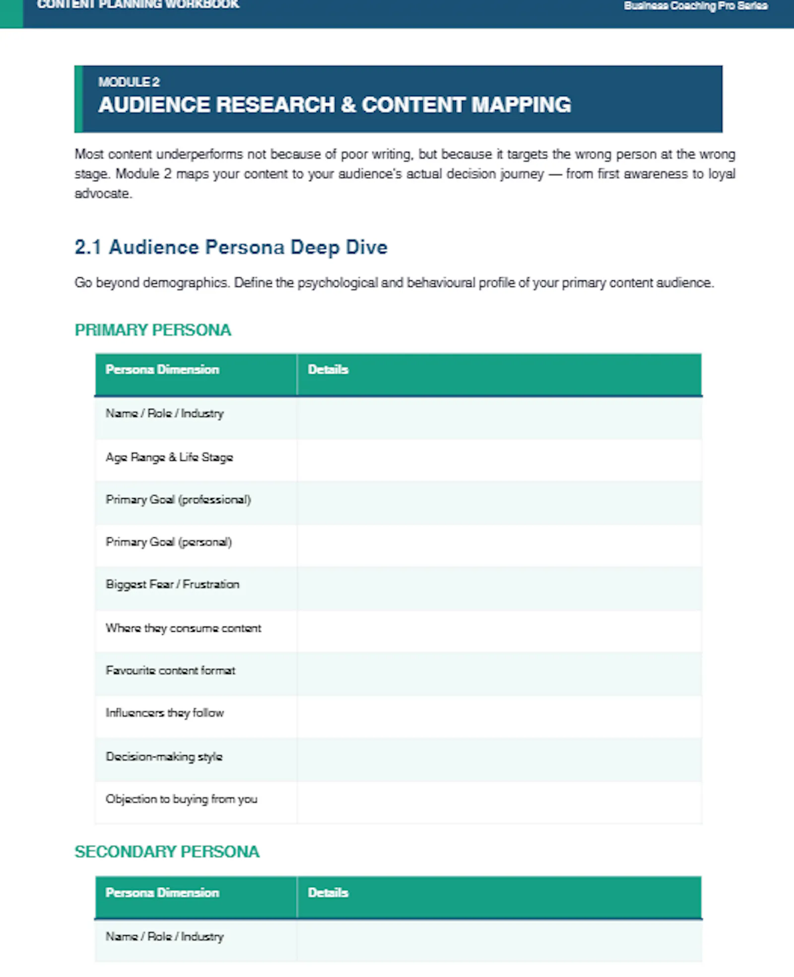 Content Planning Workbook screenshot 2