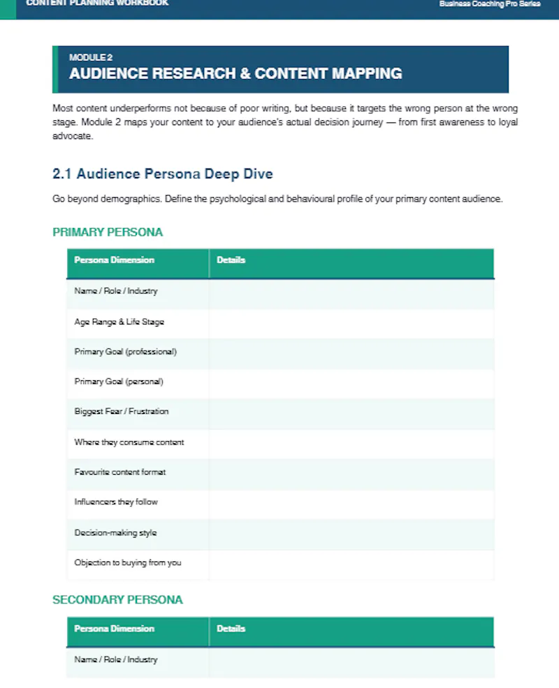Content Planning Workbook screenshot 2