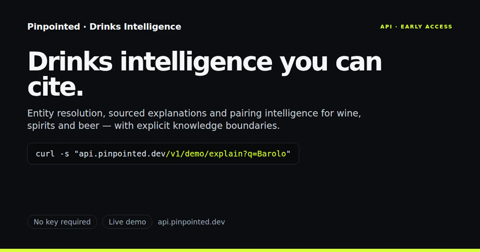 Pinpointed Drinks Intelligence API screenshot 1