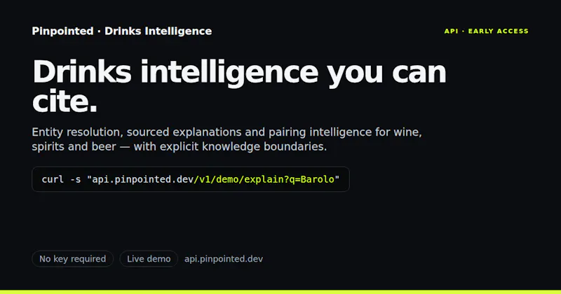 Pinpointed Drinks Intelligence API screenshot 1