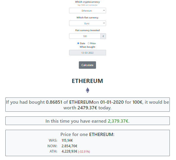 cryptocurrency What If calculator gallery image