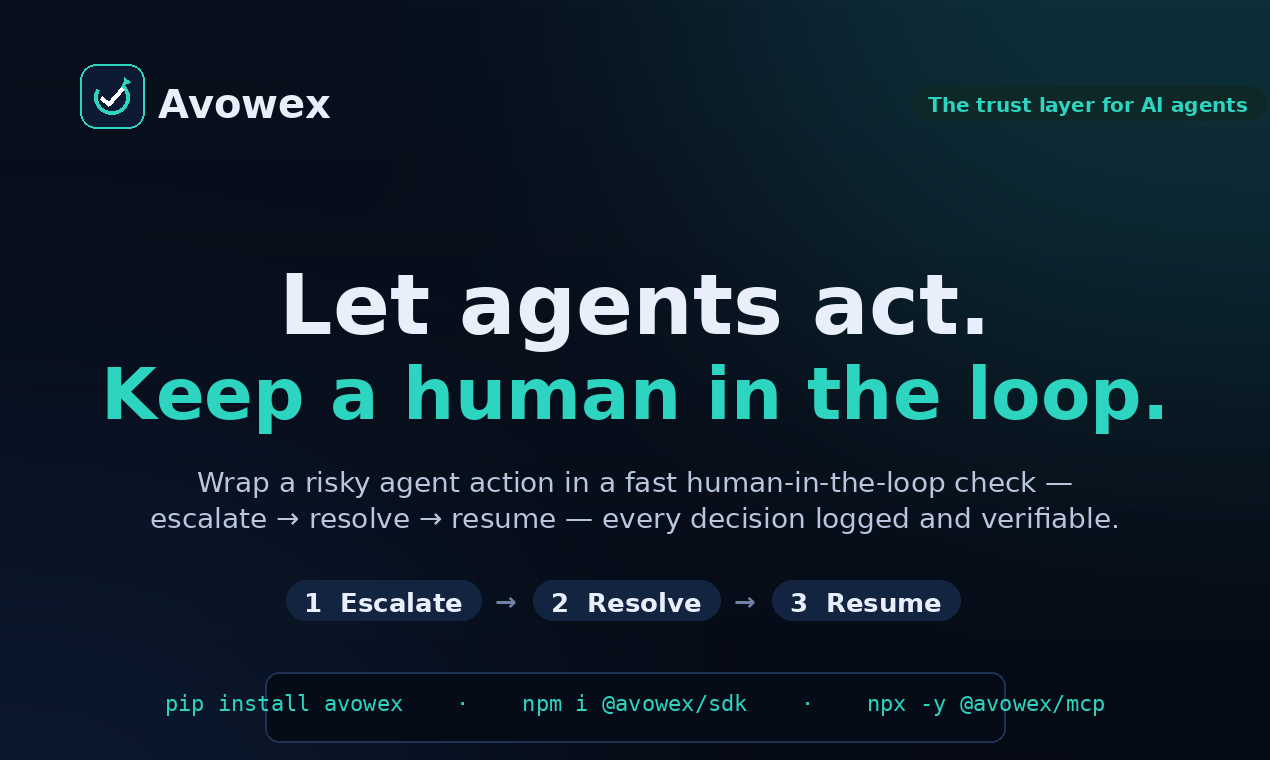 Avowex is the trust layer for AI agents. gallery image