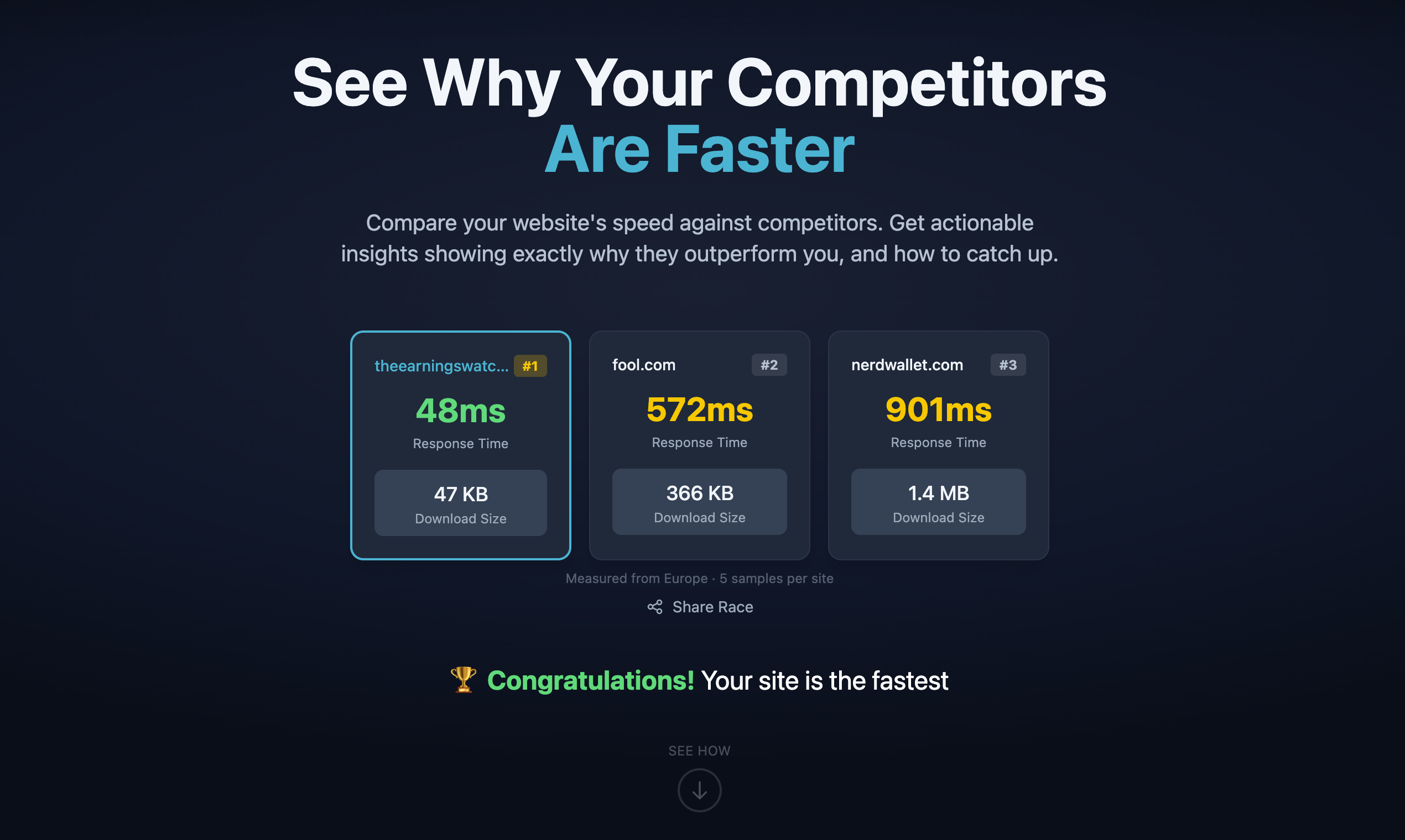 SiteRacer - Screenshot 2 showing product features and functionality