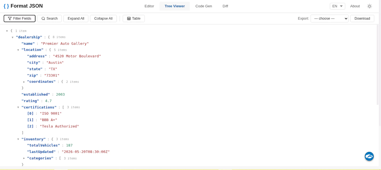 Format JSON screenshot 2