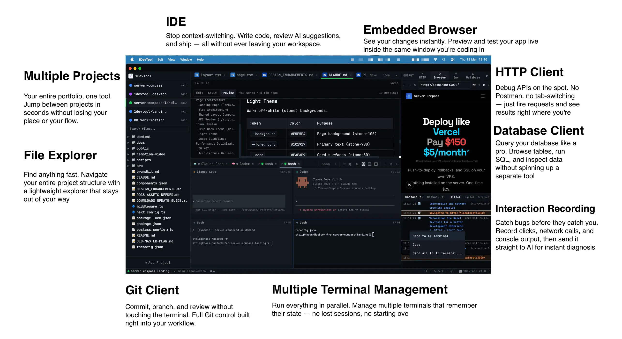 1DevTool: Multi-project IDE with persistent terminals and 9 dev tools ...