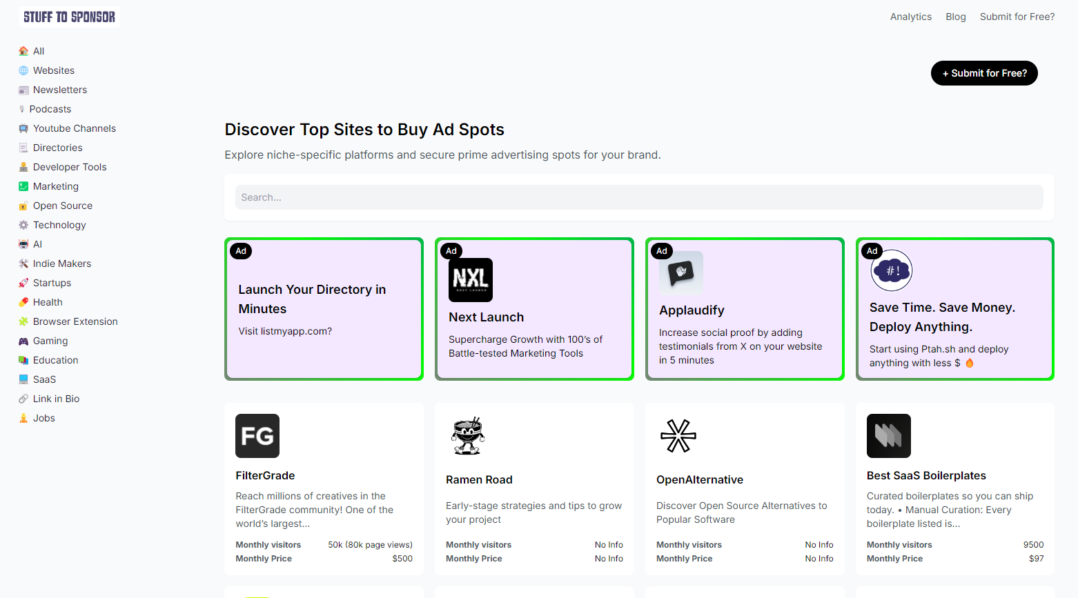 Cosas para patrocinar |Producto boostrapped - Descubra los mejores sitios para comprar puntos publicitarios media 1