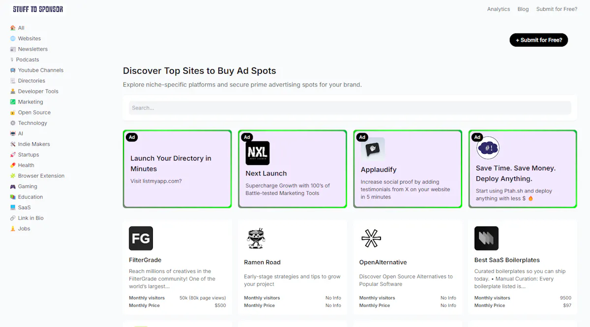 Stuff to Sponsor | Boostrapped Product